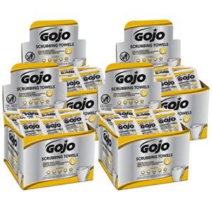 gojo scrubbing towels, citrus scent, 80 count individually wrapped extra-large textured wet towels in a counter display box (case includes 4 display boxes) – 6380-04