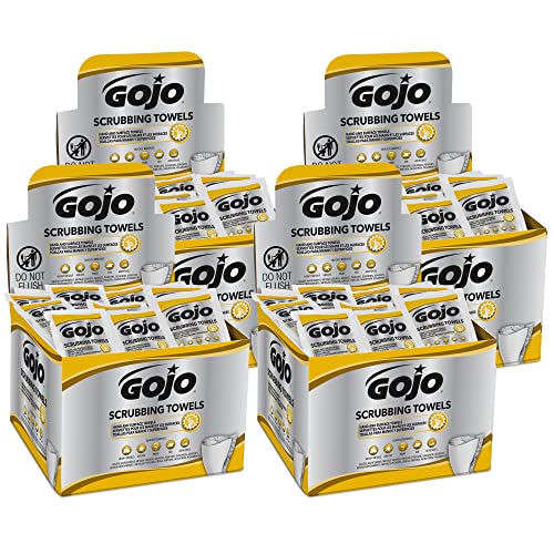 GOJO Scrubbing Towels, Citrus Scent, 80 Count Individually Wrapped Extra-Large Textured Wet Towels in a Counter Display Box (Case Includes 4 Display Boxes) – 6380-04