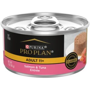 purina pro plan pate high protein senior wet cat food, senior 11+ salmon & tuna entree - (24) 3 oz. pull-top cans