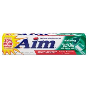 aim whitening anticavity fluoride toothpaste, with baking soda, fresh mint gel, 6 oz (pack of 6)