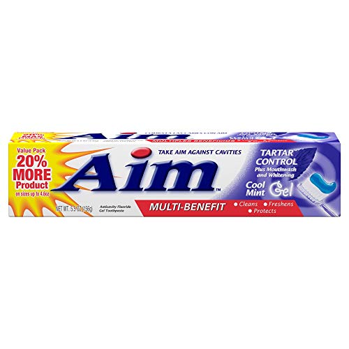 Aim Tartar Control Plus Mouthwash & Whitening Anticavity Fluoride Toothpaste, Cool Mint Gel, 6 Oz (Pack of 6)