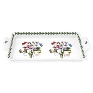 portmeirion botanic garden handled sandwich tray | 14.75 inch serving tray with sweet pea design | made from porcelain | microwave and dishwasher safe