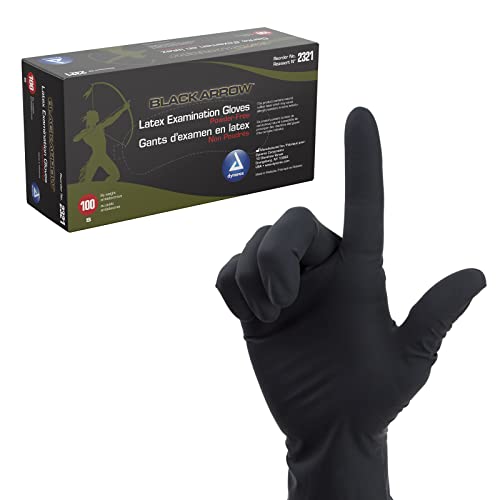 Dynarex Black Arrow Disposable Latex Exam Gloves, Powder-Free, Used in Healthcare and Professional Settings, Law Enforcement, Tattoo, Salon or Spa, Black, Small, 1 Box of 100 Pairs