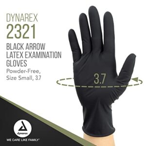 Dynarex Black Arrow Disposable Latex Exam Gloves, Powder-Free, Used in Healthcare and Professional Settings, Law Enforcement, Tattoo, Salon or Spa, Black, Small, 1 Box of 100 Pairs