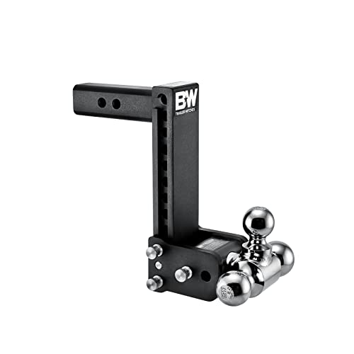 B&W Trailer Hitches Tow & Stow Adjustable Trailer Hitch Ball Mount - Fits 2" Receiver, Tri-Ball (1-7/8" x 2" x 2-5/16"), 9" Drop, 10,000 GTW - TS10050B