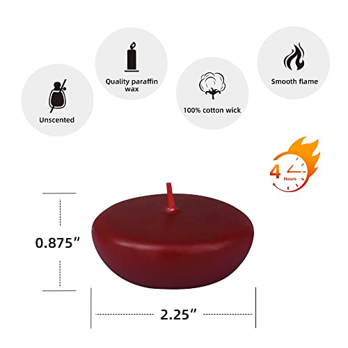 Zest Candle 24-Piece Floating Candles, 2.25-Inch, Burgundy