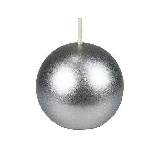 Zest Candle 6-Piece Ball Candles, 3-Inch, Metallic Silver