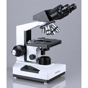 AmScope B490 Compound Binocular Microscope, WF10x Eyepieces, 40X-1000X Magnification, Brightfield, Halogen Illumination, Abbe Condenser, Double-Layer Mechanical Stage, Sliding Head, High-Resolution Optics, Anti-Mold