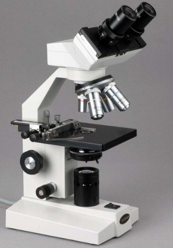 AmScope B100-E 1000X Digital Compound Binocular Microscope, 40X-1000X Magnification, Brightfield, Tungsten Illumination, Abbe Condenser, Plain Stage, Includes 0.3MP Camera and Software