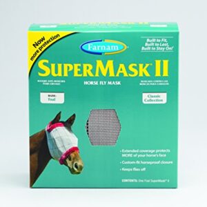 SuperMask II Fly Mask Without Ears for Foals, Full Face Coverage and Eye Protection from Insect Pests, Structured Classic Styling Mesh with Plush Trim, Foal Size