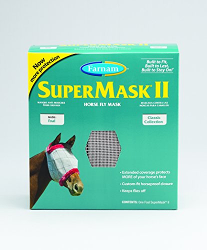 SuperMask II Fly Mask Without Ears for Foals, Full Face Coverage and Eye Protection from Insect Pests, Structured Classic Styling Mesh with Plush Trim, Foal Size