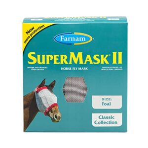 SuperMask II Fly Mask Without Ears for Foals, Full Face Coverage and Eye Protection from Insect Pests, Structured Classic Styling Mesh with Plush Trim, Foal Size