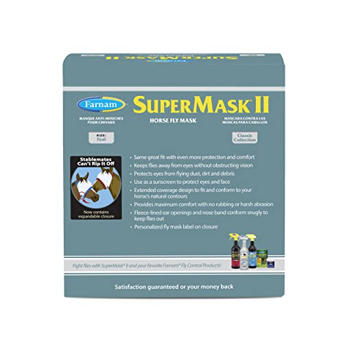 SuperMask II Fly Mask Without Ears for Foals, Full Face Coverage and Eye Protection from Insect Pests, Structured Classic Styling Mesh with Plush Trim, Foal Size
