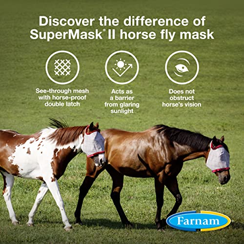 SuperMask II Fly Mask Without Ears for Foals, Full Face Coverage and Eye Protection from Insect Pests, Structured Classic Styling Mesh with Plush Trim, Foal Size