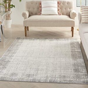 nourison elation modern & contemporary ivory grey 6' x 9' area-rug, easy-cleaning, non shedding, bed room, living room, dining room, kitchen (6x9)