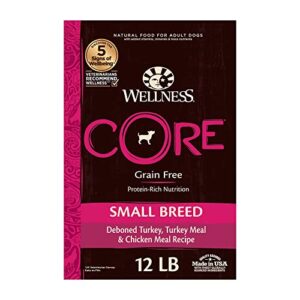 wellness core natural grain-free small breed turkey & chicken dry dog food for adult dogs, high-protein, usa-made with real meat, 12-pound bag