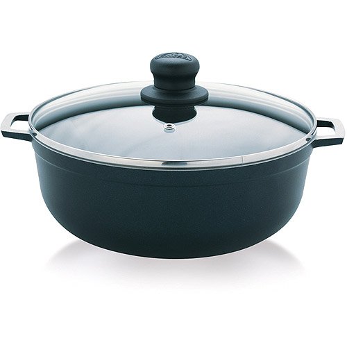 IMUSA USA 6.9QT Nonstick Blue exterior Caldero (Dutch Oven) with Glass Lid and Steam Vent