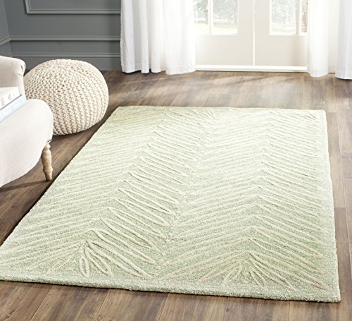 MARTHA STEWART by SAFAVIEH Collection 4' x 6' Milk Pail Green MSR3612D Handmade Chevron Leaves Wool & Viscose Accent Rug