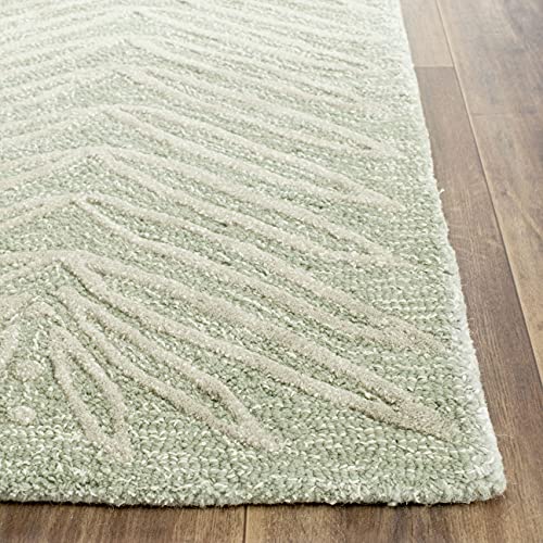 MARTHA STEWART by SAFAVIEH Collection 4' x 6' Milk Pail Green MSR3612D Handmade Chevron Leaves Wool & Viscose Accent Rug