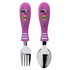 zak designs minnie easy grip flatware fork and spoon utensil set – perfect for toddler hands with fun characters, contoured handles and textured grips, minnie bowtique