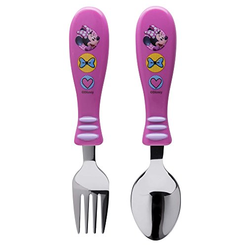 Zak Designs Minnie Easy Grip Flatware Fork And Spoon Utensil Set – Perfect for Toddler Hands With Fun Characters, Contoured Handles And Textured Grips, Minnie Bowtique