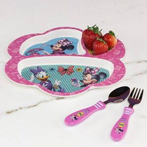 Zak Designs Minnie Easy Grip Flatware Fork And Spoon Utensil Set – Perfect for Toddler Hands With Fun Characters, Contoured Handles And Textured Grips, Minnie Bowtique