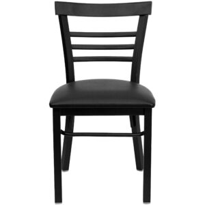 Flash Furniture HERCULES Series Black Three-Slat Ladder Back Metal Restaurant Chair - Black Vinyl Seat