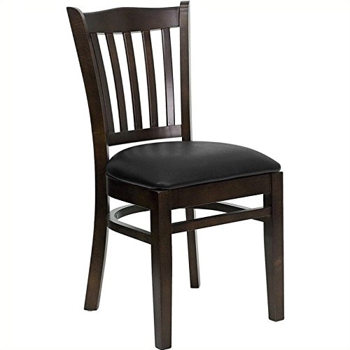 Flash Furniture HERCULES Series Vertical Slat Back Walnut Wood Restaurant Chair - Black Vinyl Seat