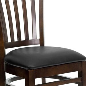 Flash Furniture HERCULES Series Vertical Slat Back Walnut Wood Restaurant Chair - Black Vinyl Seat