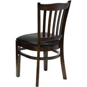 Flash Furniture HERCULES Series Vertical Slat Back Walnut Wood Restaurant Chair - Black Vinyl Seat