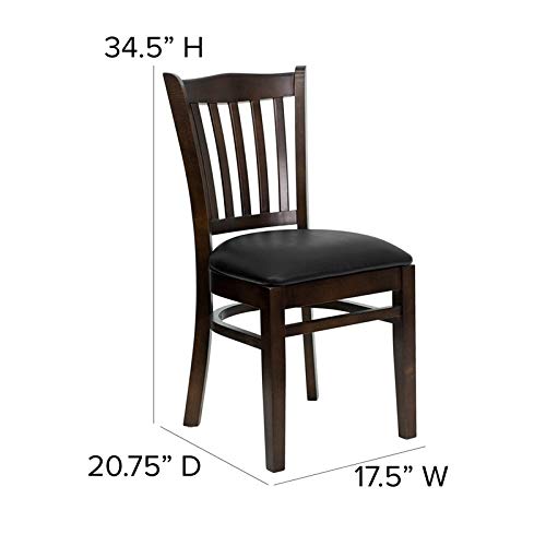 Flash Furniture HERCULES Series Vertical Slat Back Walnut Wood Restaurant Chair - Black Vinyl Seat