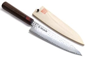 yoshihiro vg-10 46 layers hammered damascus gyuto japanese chefs knife (octagonal shitan rosewood handle) (8.25" (210mm))