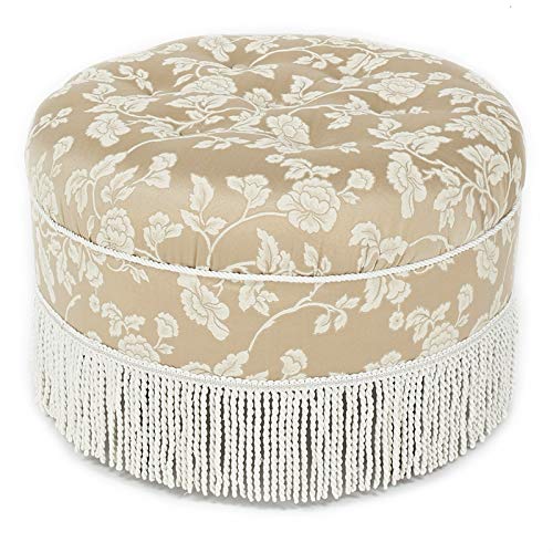 Jennifer Taylor Home Yolanda Collection Traditional Modern Cotton Blend Hand Tufted With Cord and Fringe Round Ottoman, Neutral 24" x 14"