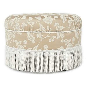 Jennifer Taylor Home Yolanda Collection Traditional Modern Cotton Blend Hand Tufted With Cord and Fringe Round Ottoman, Neutral 24" x 14"