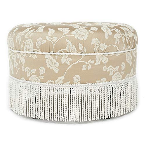 Jennifer Taylor Home Yolanda Collection Traditional Modern Cotton Blend Hand Tufted With Cord and Fringe Round Ottoman, Neutral 24" x 14"