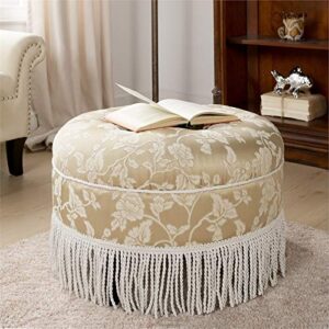 Jennifer Taylor Home Yolanda Collection Traditional Modern Cotton Blend Hand Tufted With Cord and Fringe Round Ottoman, Neutral 24" x 14"