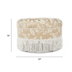 Jennifer Taylor Home Yolanda Collection Traditional Modern Cotton Blend Hand Tufted With Cord and Fringe Round Ottoman, Neutral 24" x 14"