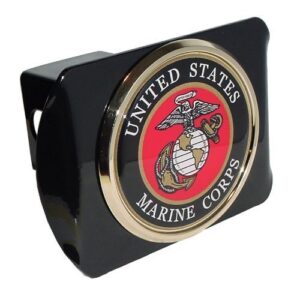 united states us marine corps usmc"black with gold plated usmc seal emblem" metal trailer hitch cover fits 2 inch car truck receiver