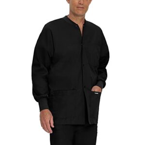 landau essentials relaxed fit 5-pocket snap-front scrub jacket for men 7551, black, medium