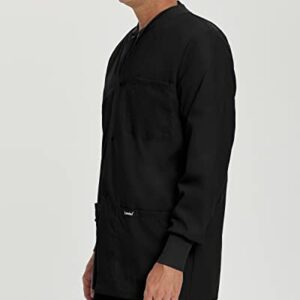 Landau Essentials Relaxed Fit 5-Pocket Snap-Front Scrub Jacket for Men 7551, Black, Medium