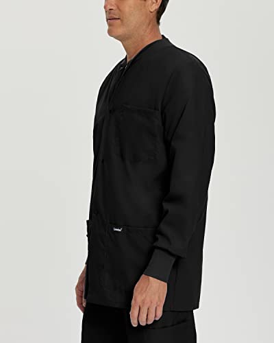 Landau Essentials Relaxed Fit 5-Pocket Snap-Front Scrub Jacket for Men 7551, Black, Medium