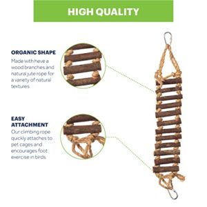 Prevue Pet Products Naturals Rope Ladder Bird Toy, Wood Stairs Climbing Activity Attachment for Birdcage, Earth Tone Brown 62806