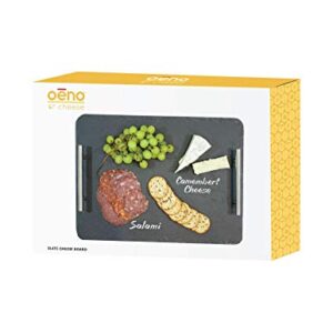 Oenophilia Slate Cheese Board with Stainless Steel Handles, Charcuterie Platter Serving Board Tray for Cheese, Crackers, and Meat