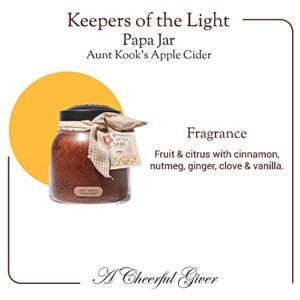 A Cheerful Giver — Aunt Kook's Apple Cider - 34oz Papa Scented Candle Jar with Lid - Keepers of the Light - 155 Hours of Burn Time, Gift for Women, Brown