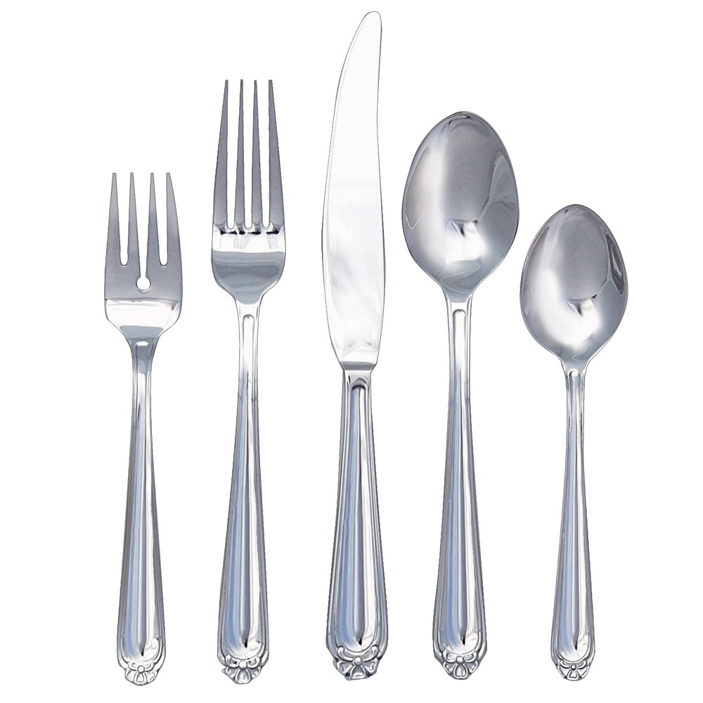 Ginkgo International Bonnie 42-Piece Stainless Steel Flatware Place Setting, Service for 8 Plus 2-Piece Hostess Set, Mirror Finish