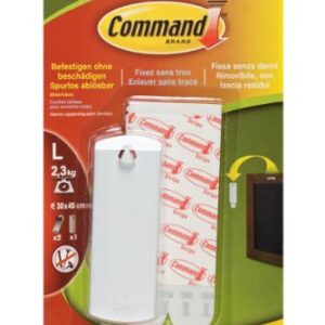 Command 17040 Sawtooth Picture Hanger with Adhesive, White, 1 Hanger & 2 Strips