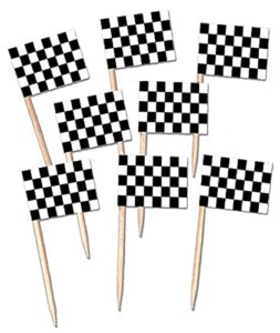 beistle 50 piece checkered racing flag party food picks for race car party sports event