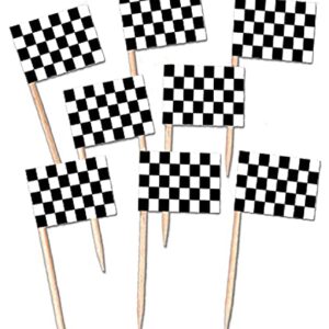 Beistle 50 Piece Checkered Racing Flag Party Food Picks For Race Car Party Sports Event