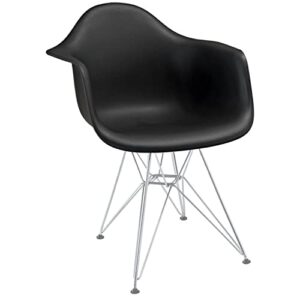 modway paris mid-century modern molded plastic dining armchair with steel metal base in black