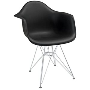 Modway Paris Mid-Century Modern Molded Plastic Dining Armchair with Steel Metal Base in Black